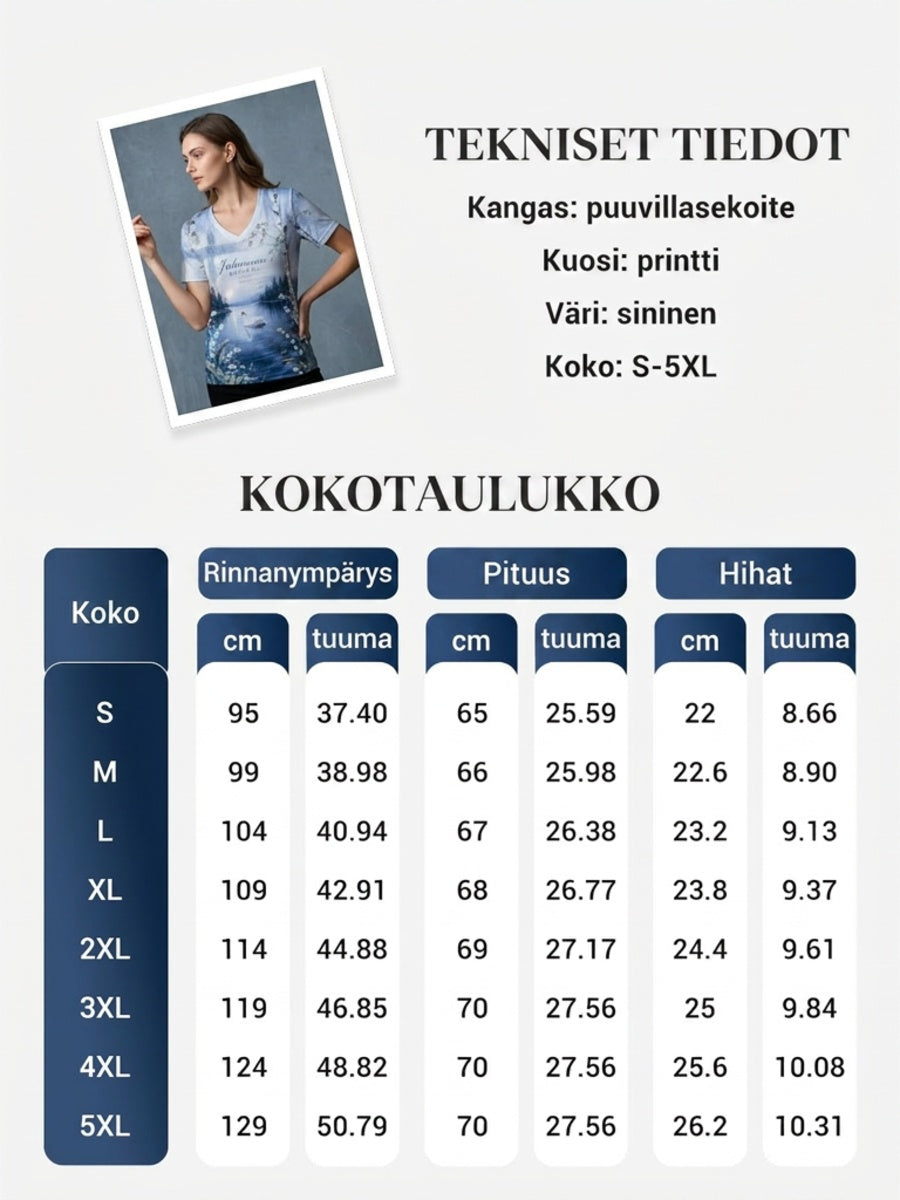 Naisten Suomi Midjuter Festival Printed Casual V-kaula T-paita