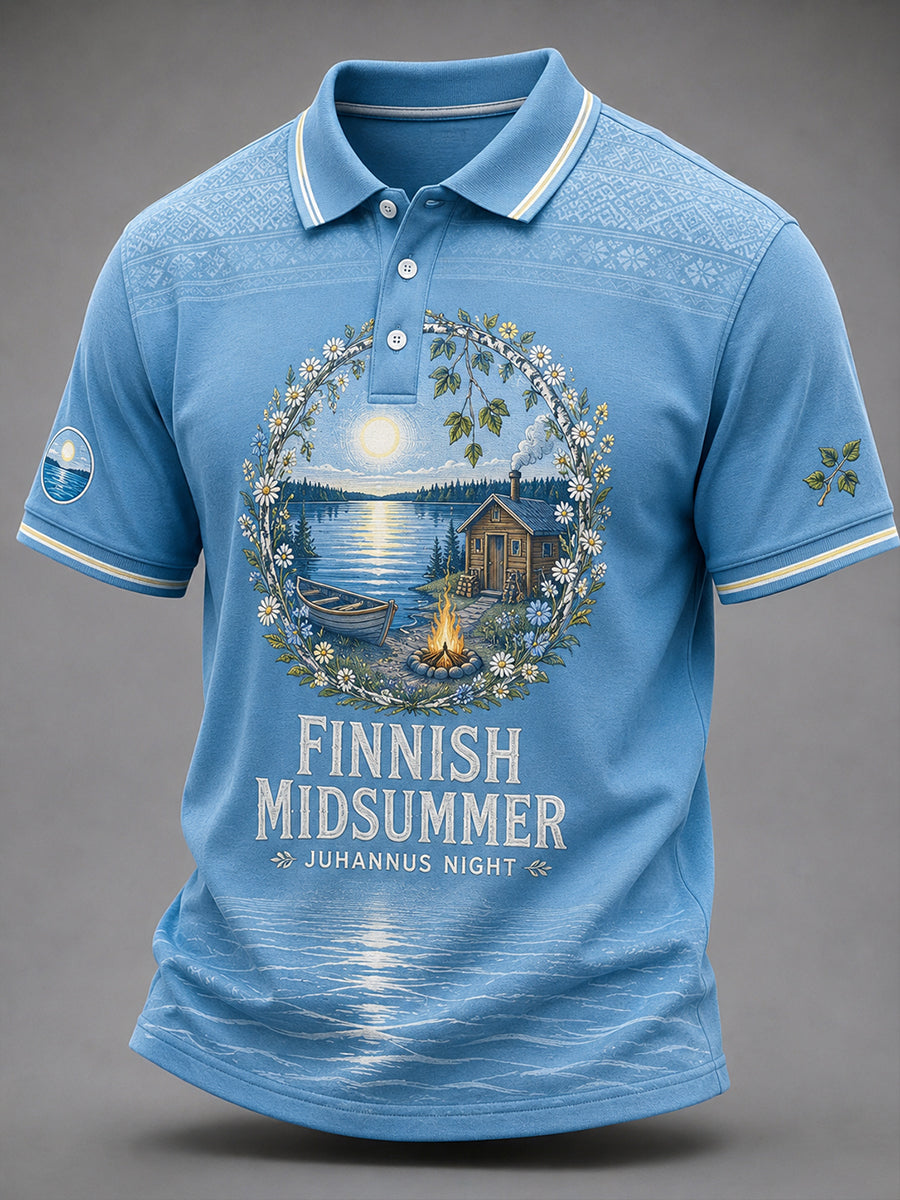 Miesten juhannusfestivaalin painokuvioinen rento puolipaita lyhyillä hihoilla
