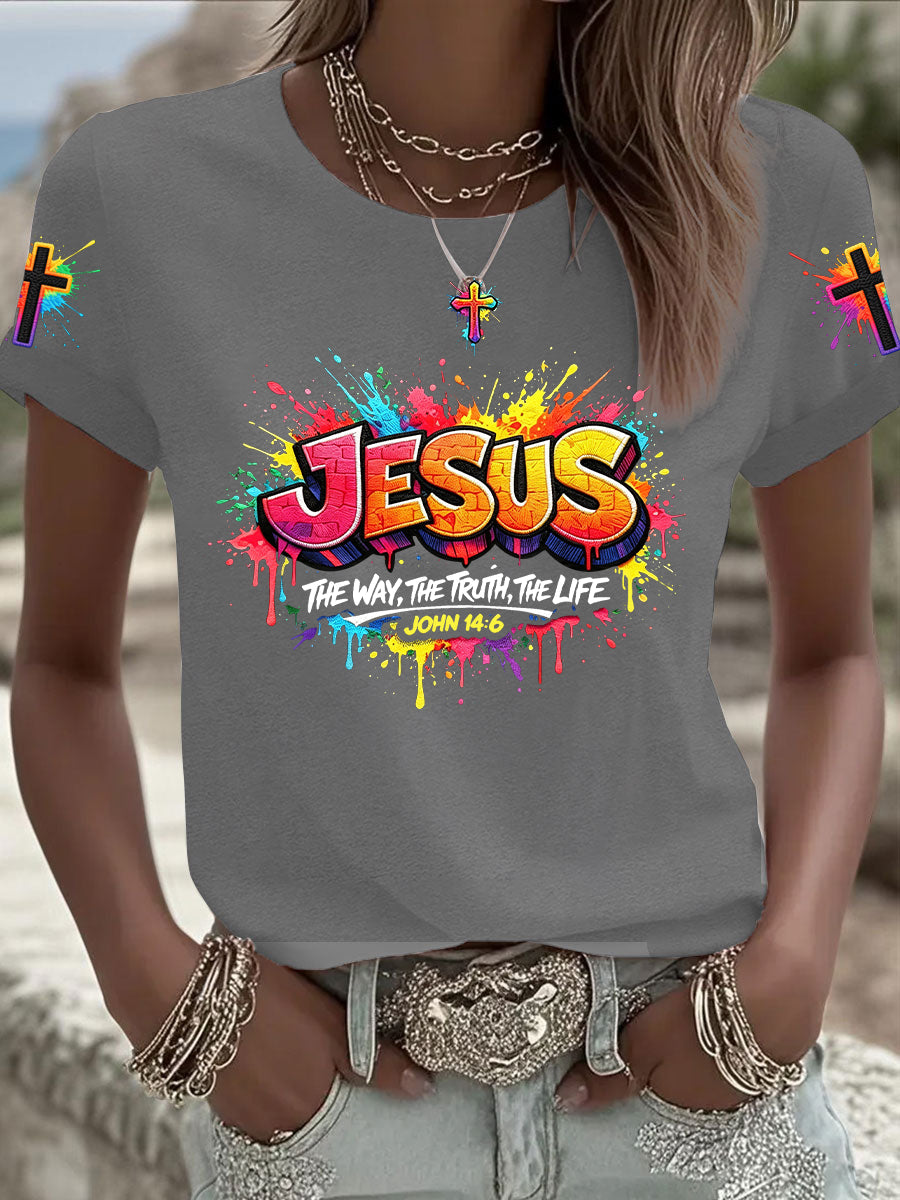 Naisten Christian Jeesus Cross Short Sleeve T-paito