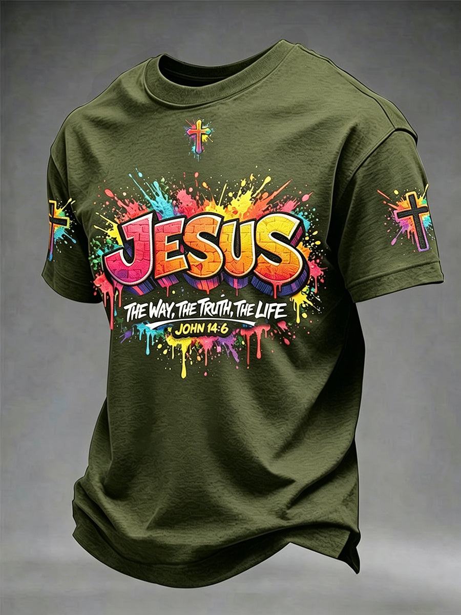 Miesten Christian Jeesus Cross Short Sleeve T-paito