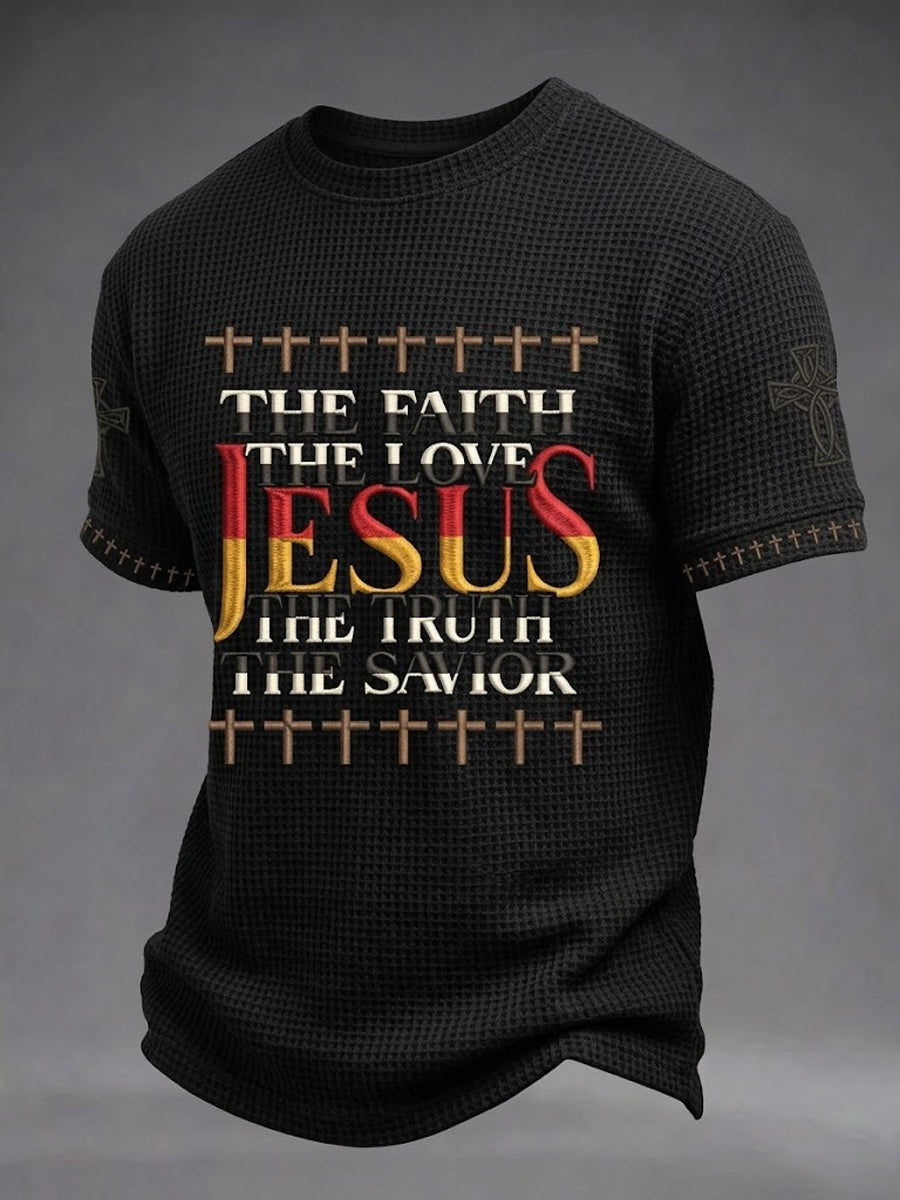 Christian Jesus Cross Waffel T-shirt met korte mouwen voor heren