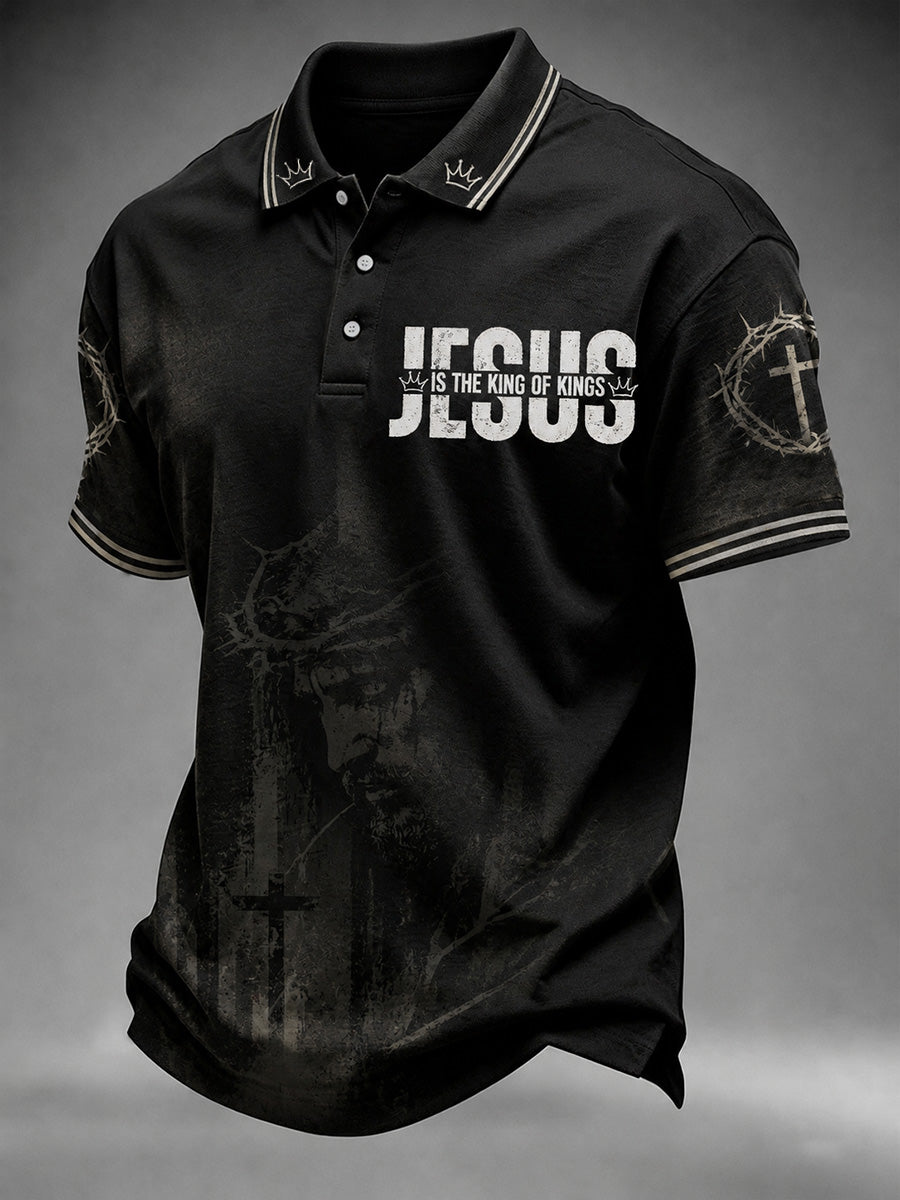 Miesten kristillinen risti Jeesus on kuningas Kuninkaiden Print Polo.