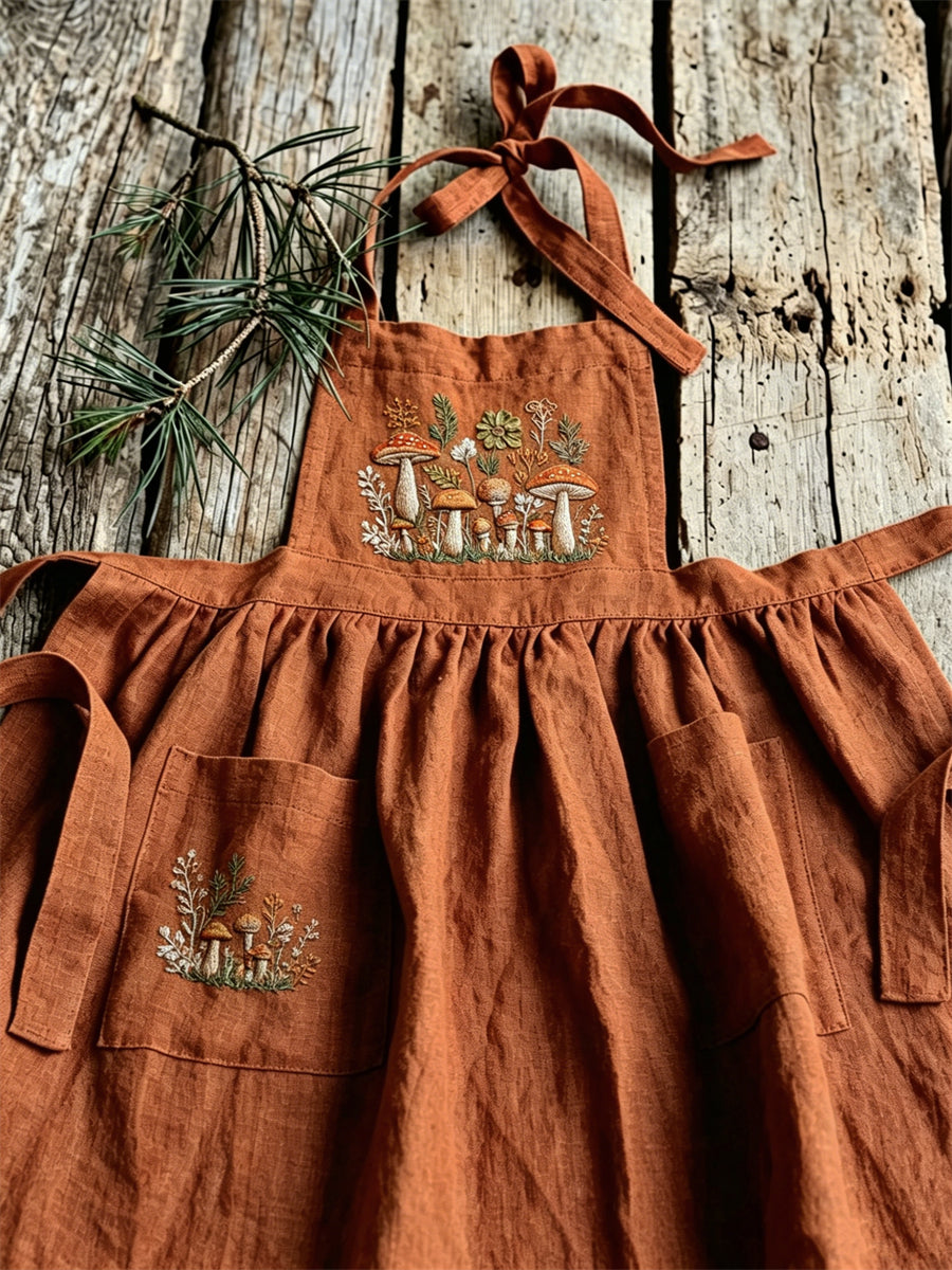 Naisten Vintage Forest Sieni Kukka pliated Linen Maxi Pinafore Meko