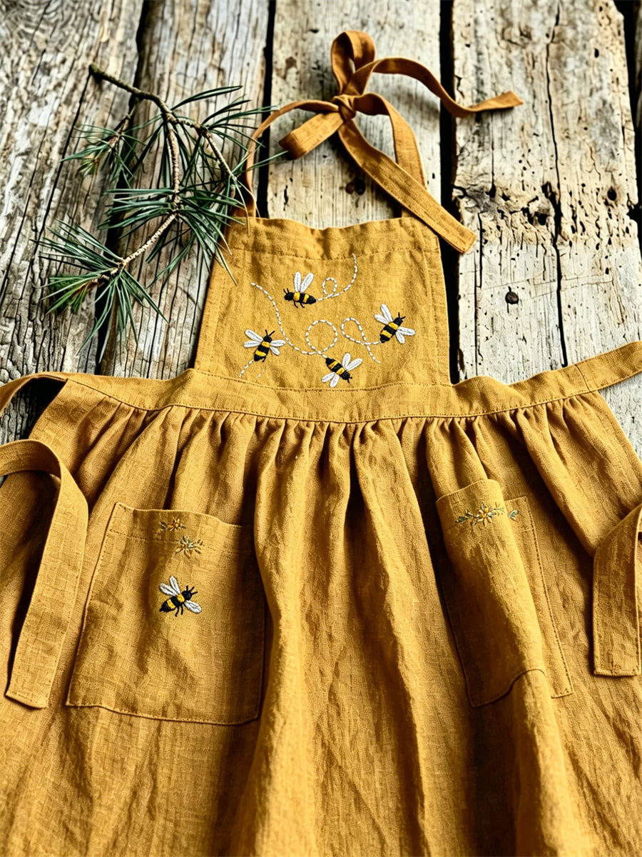 Naisten Vintage lentävät mehiläiset kukkapaino tulostus taskuja täynnä Maxi Pinafore Mekot