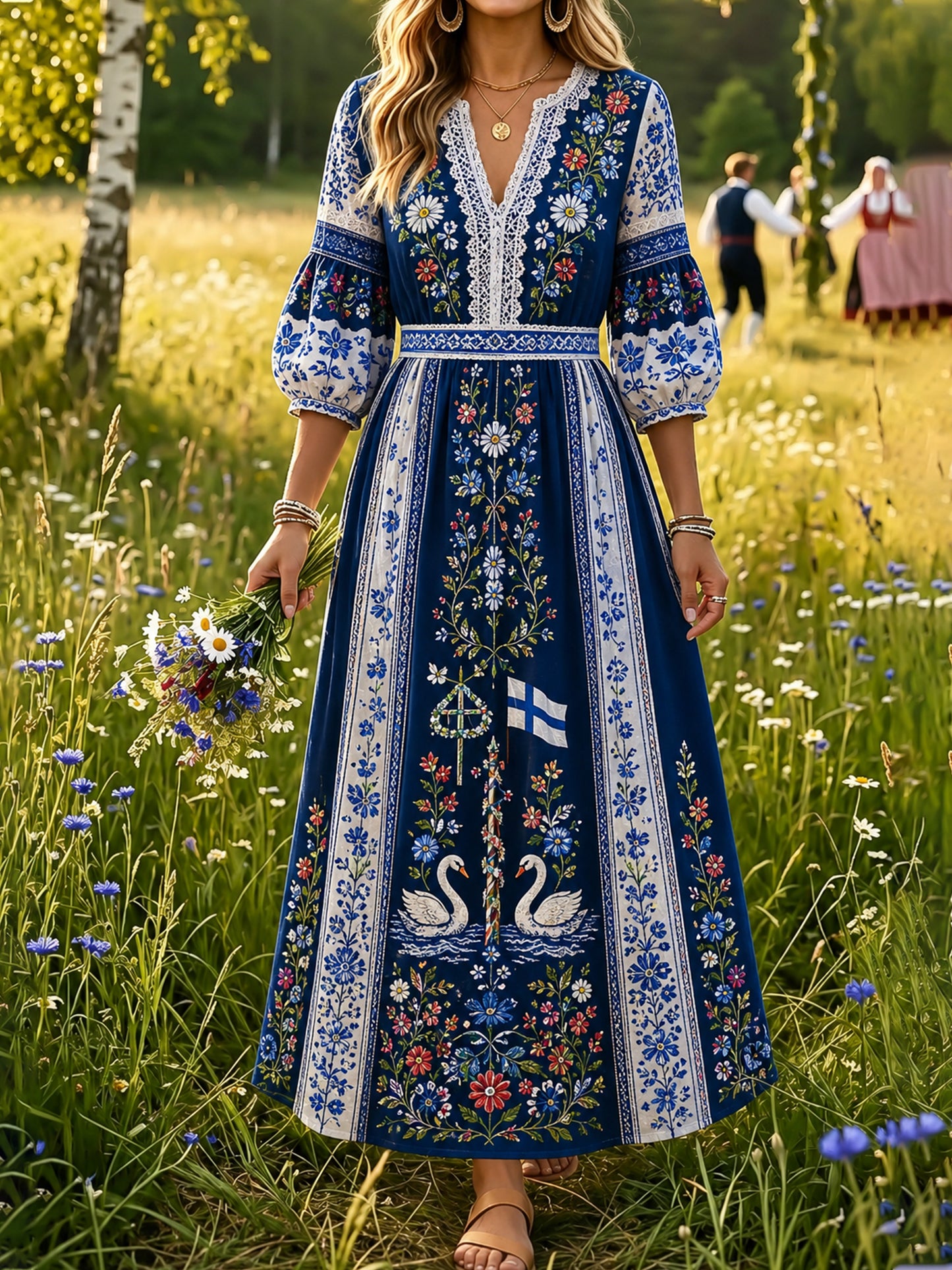 Naisten Juhannusfestivaalin muistotaidepainatusmekko Suomenjärveltä