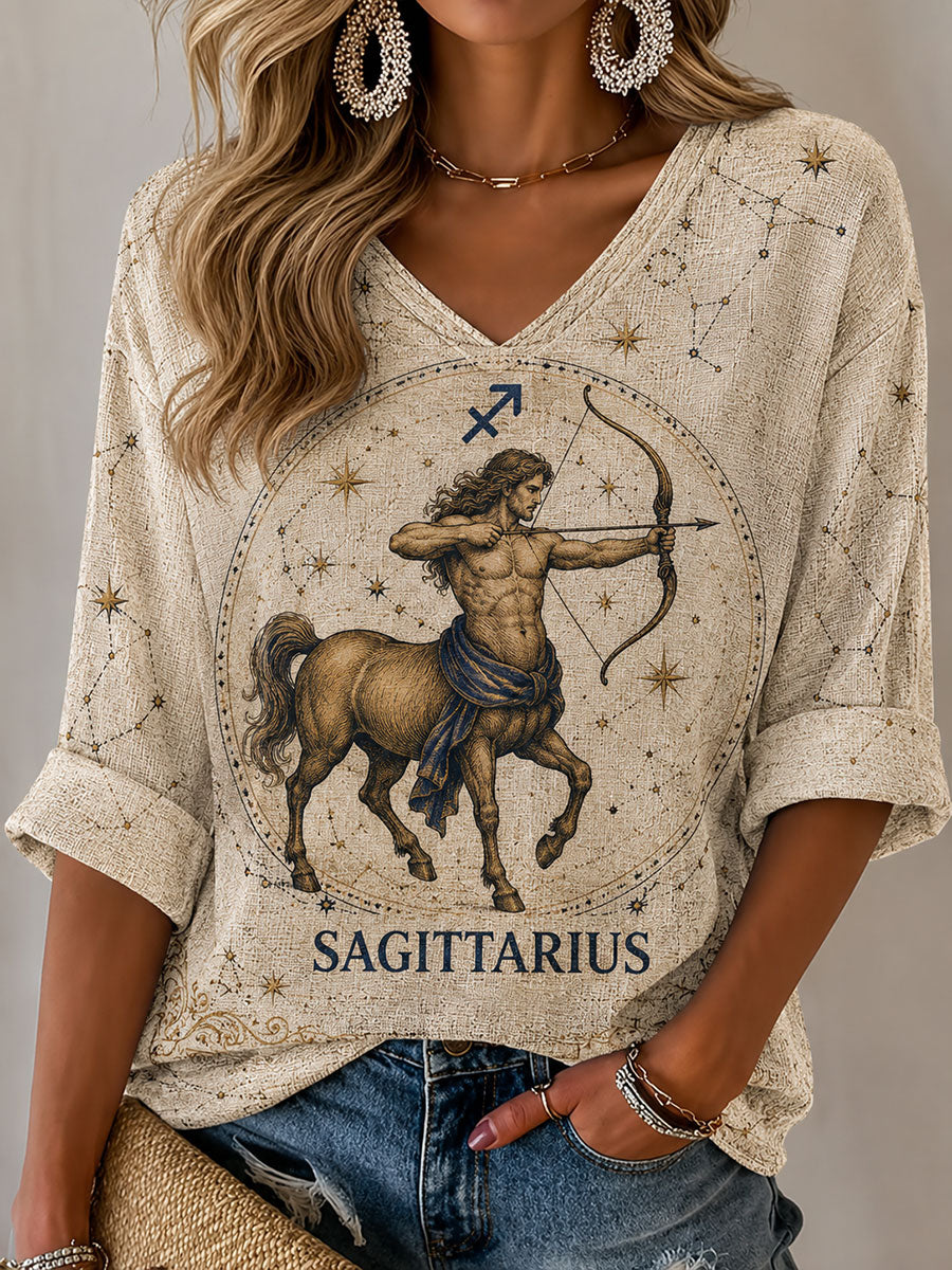 Naisten jousitus horoskooppi-teema Retro-tyyli Casual T-paita