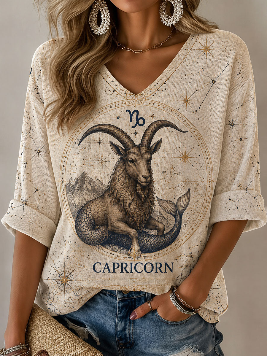 Naisten Kauris Horoskooppi-teema Retro-Tyyli Casual T-paiti