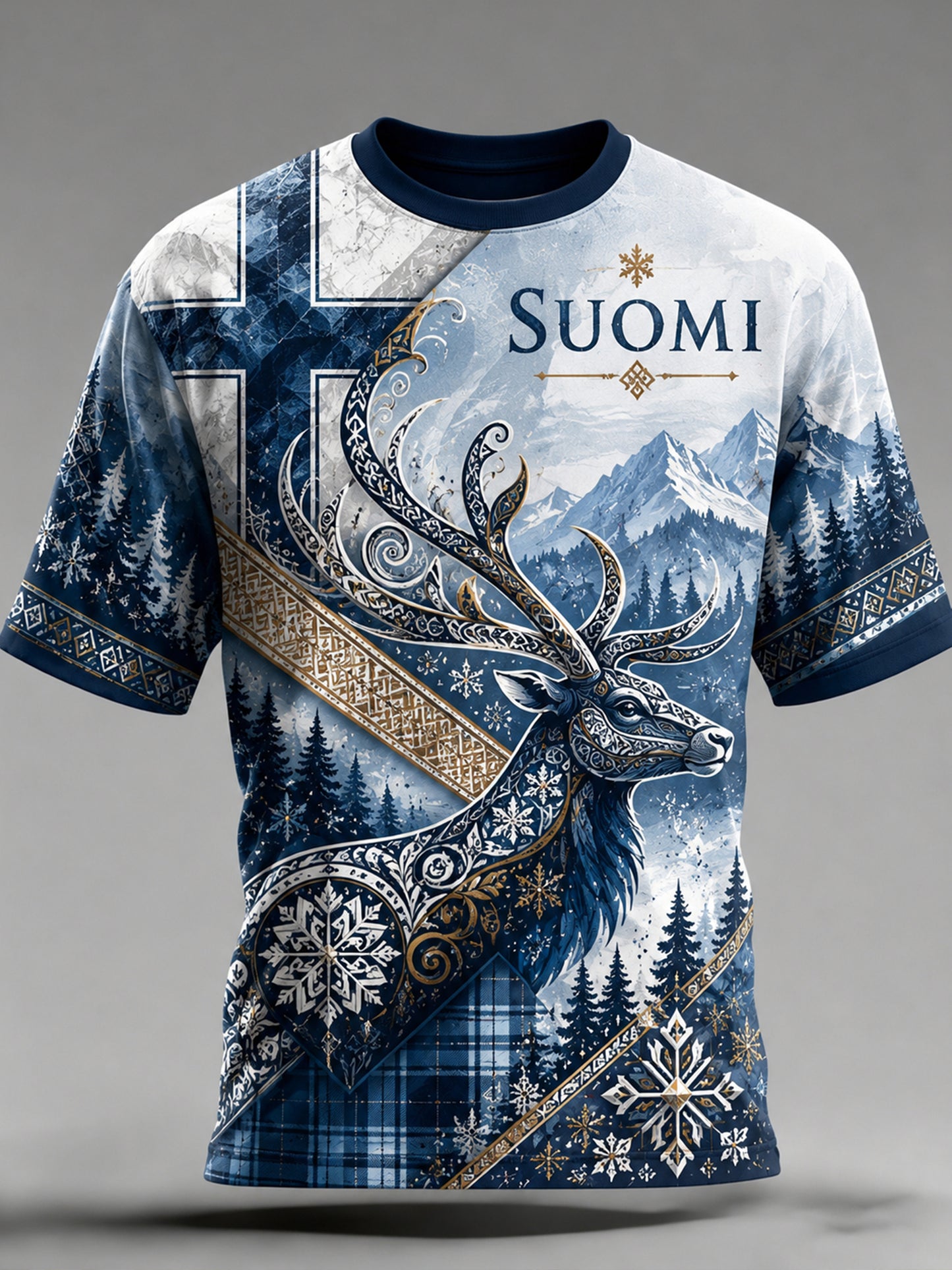 Miesten suomalainen poro taide Print T-paiti