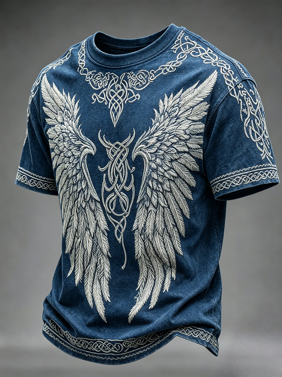 Miesten Vintage Viking Celtic solmu WIngs Print Short Sleeves T-paito