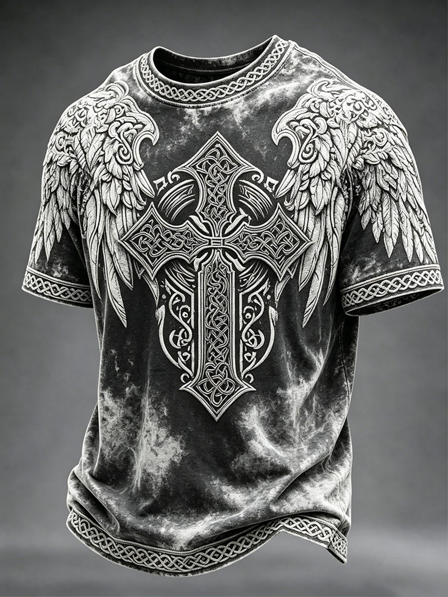 Miesten Vintage Viking Celtic Risti siivet Tulosta lyhyet hihat T-paita