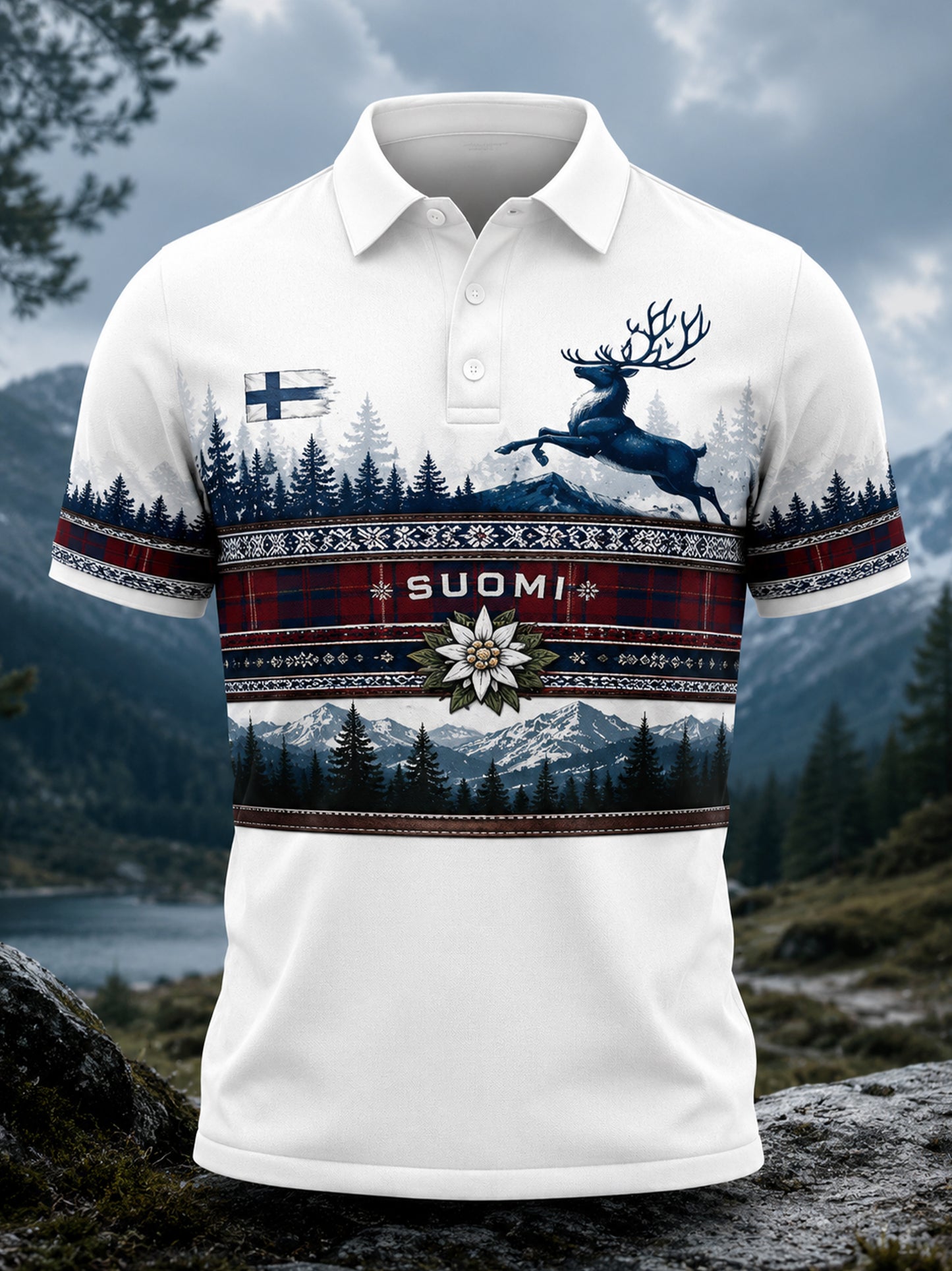 Miesten suomalainen arktinen poro Elementti Muistotaide Print Polo Paitalta
