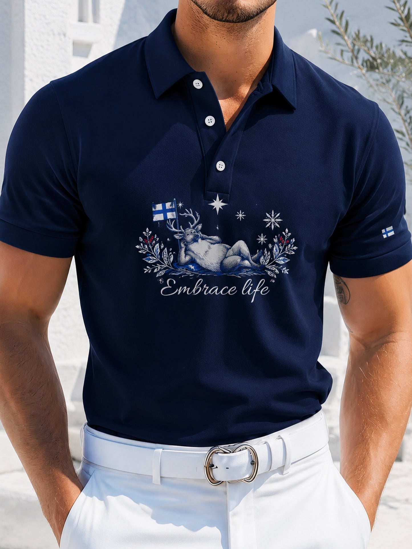 Miesten suomalainen taide Print Polo -paita, symboli sisäisen riidan pysäyttämisestä