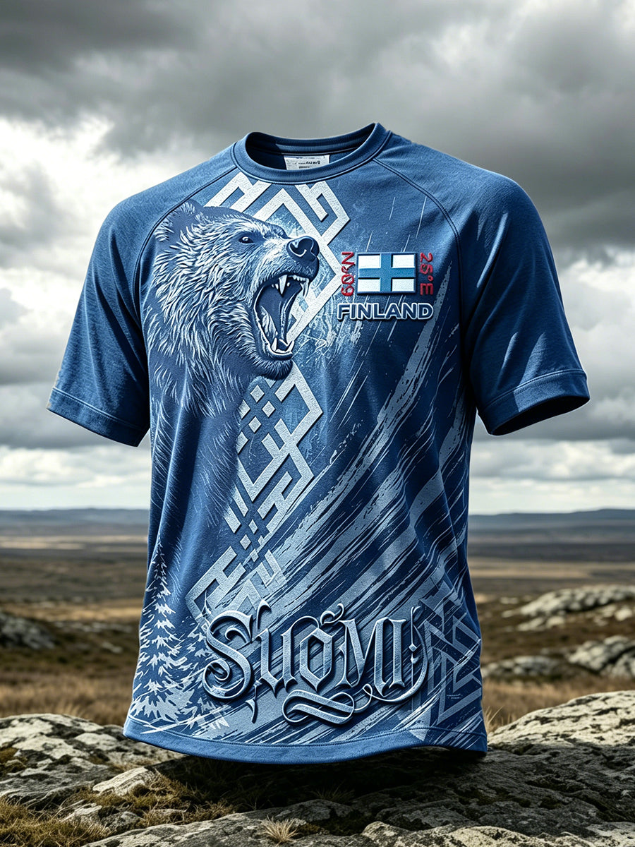 Miesten suomalainen Viking erämahuolto Karhu Print Casual T-paito