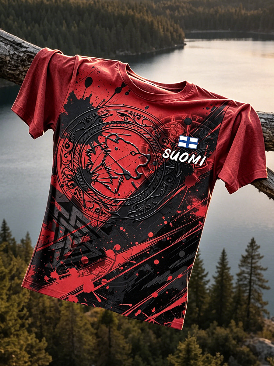 Miesten 'Suomen henki' Painettu Outdoor Seikkailu-T-paita