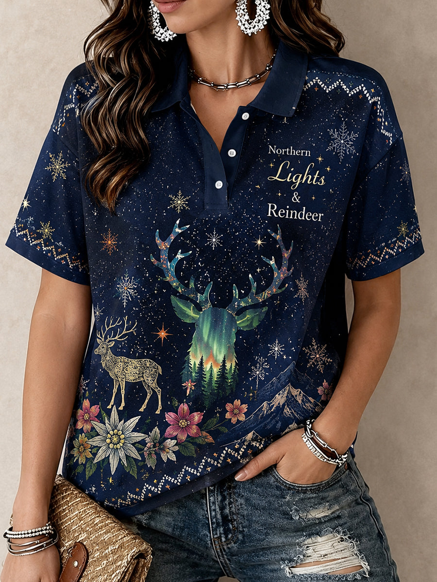 Naisten suomalainen arktinen poro Elementti Muistotaide Print Polo Print