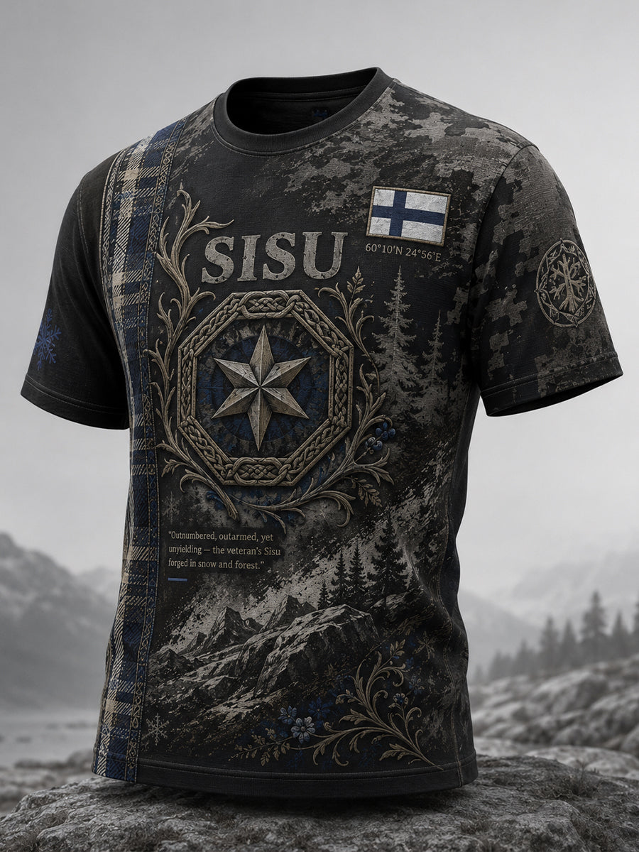 Miesten suomalainen Veteran Sisu-sarja Taide Print T-paiti