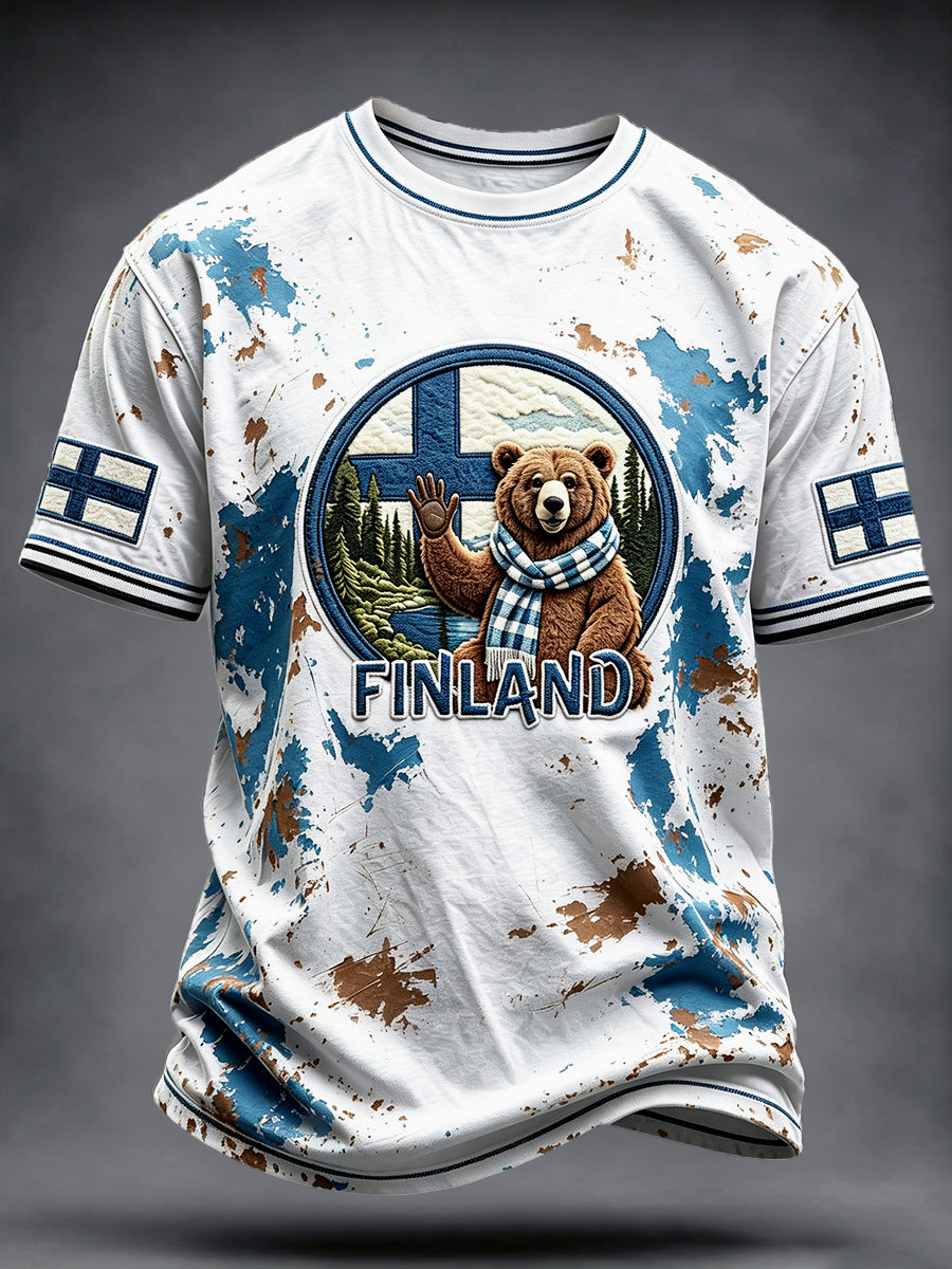 Miesten Vintage Suomalainen karhu 3D-paidattu Casual T-paito