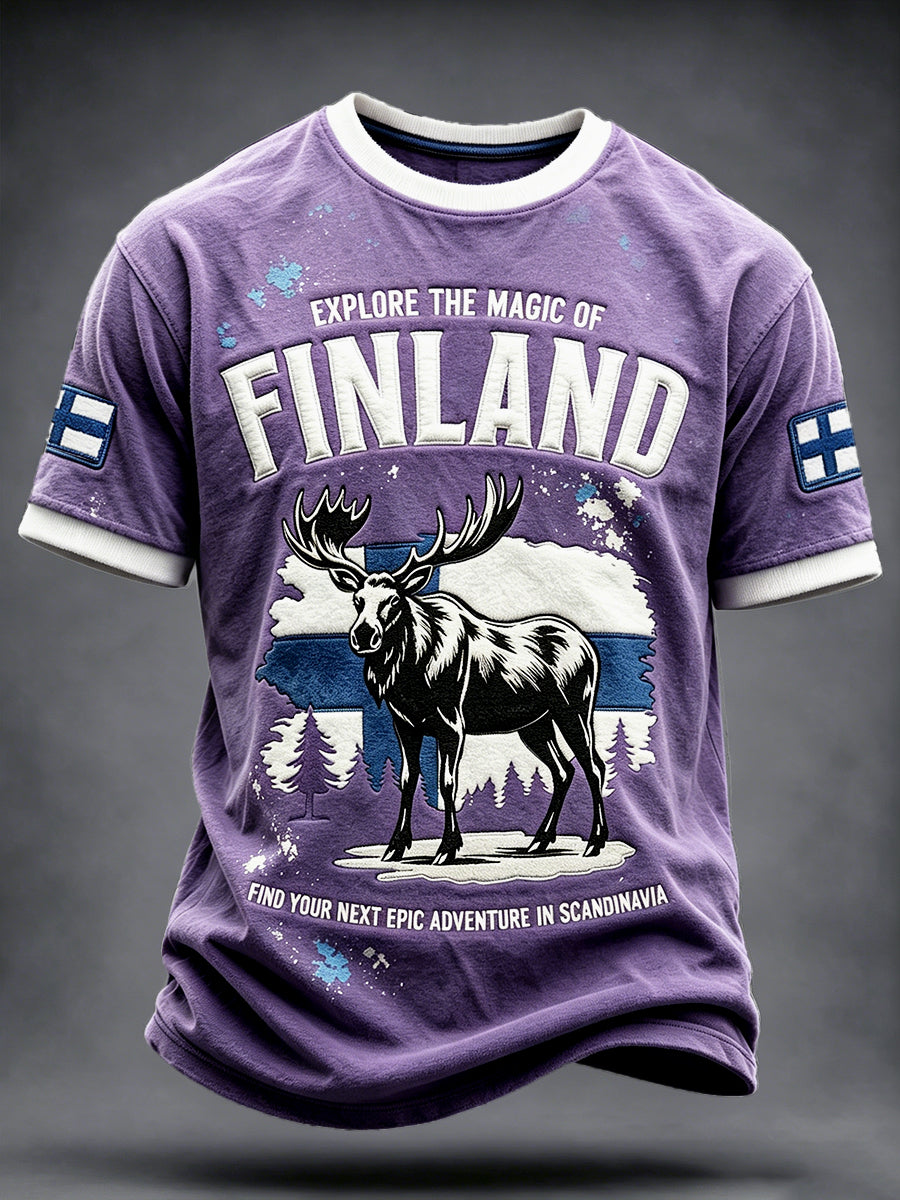 Miesten violetti Suomi Lippu tulosta Casual T-paito