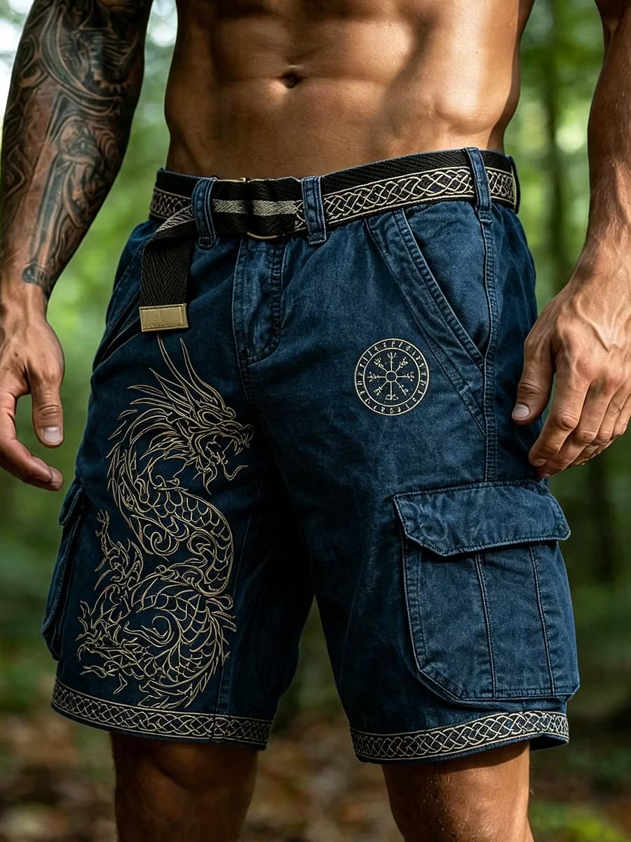 Miesten Retro Viking Art Print Casual Shorts