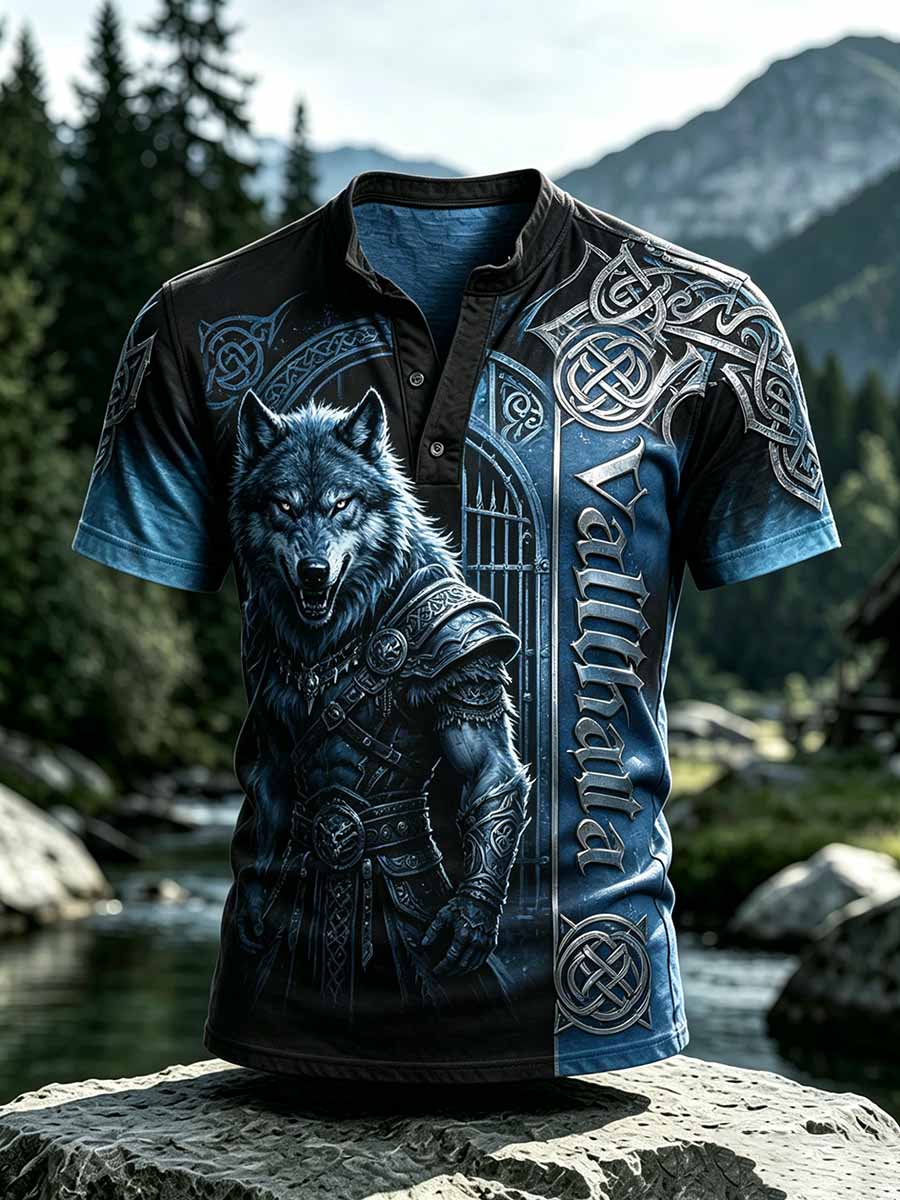 Miesten retro viikinkien Valhallaa esittelevä kuosipaita
