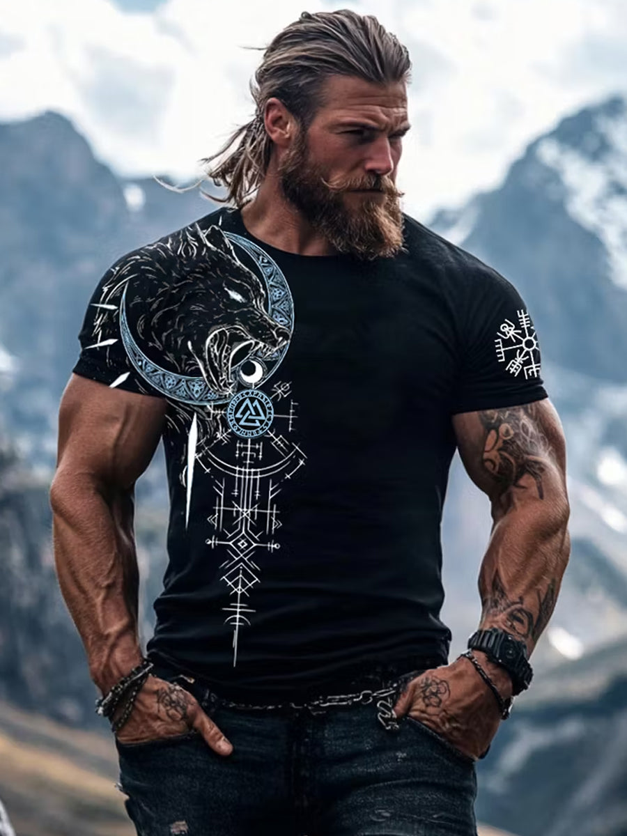 Miesten Retro Viking Art Print Casual T-paito