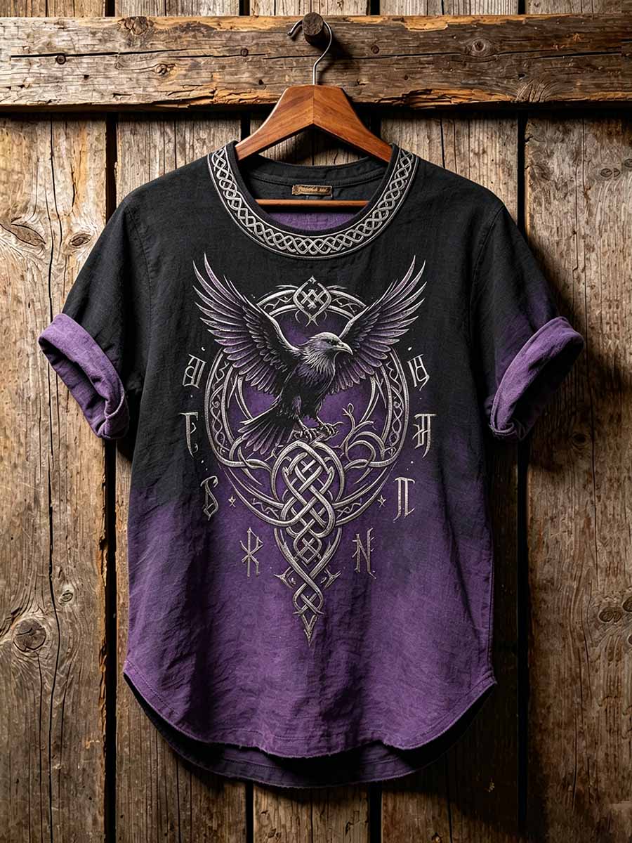 Miesten Retro Viking Kelttinen solmu Korppikuvio painettu T-paita