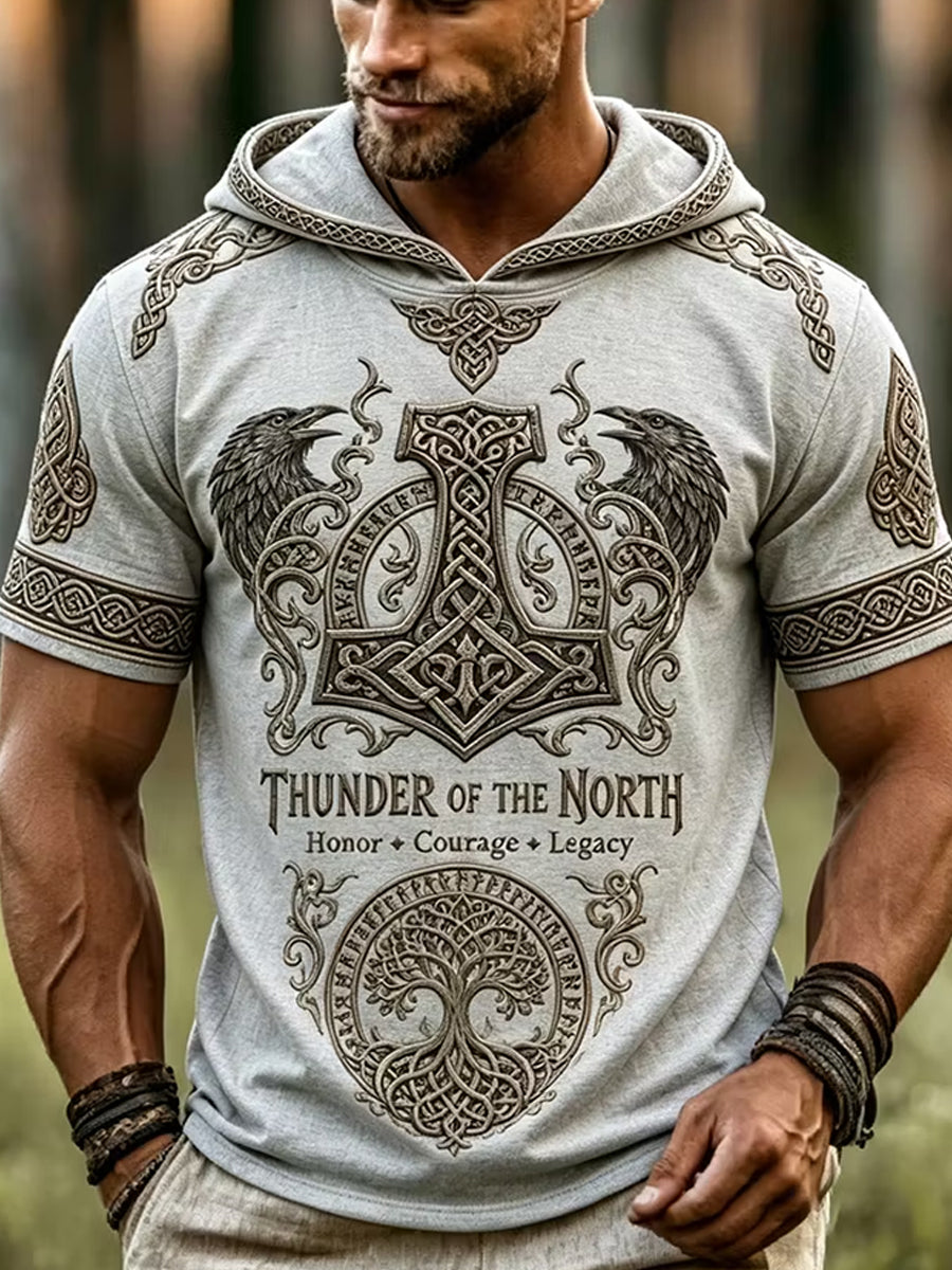 Vintage Viking-Inspired pohjoismainen kansantaide Print Casual Hoodie Print