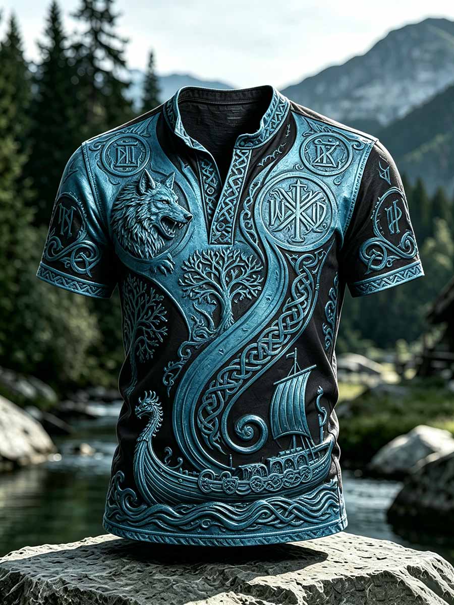 Miesten Vintage Viking Wolf Warrior Painettu Casual T-paita