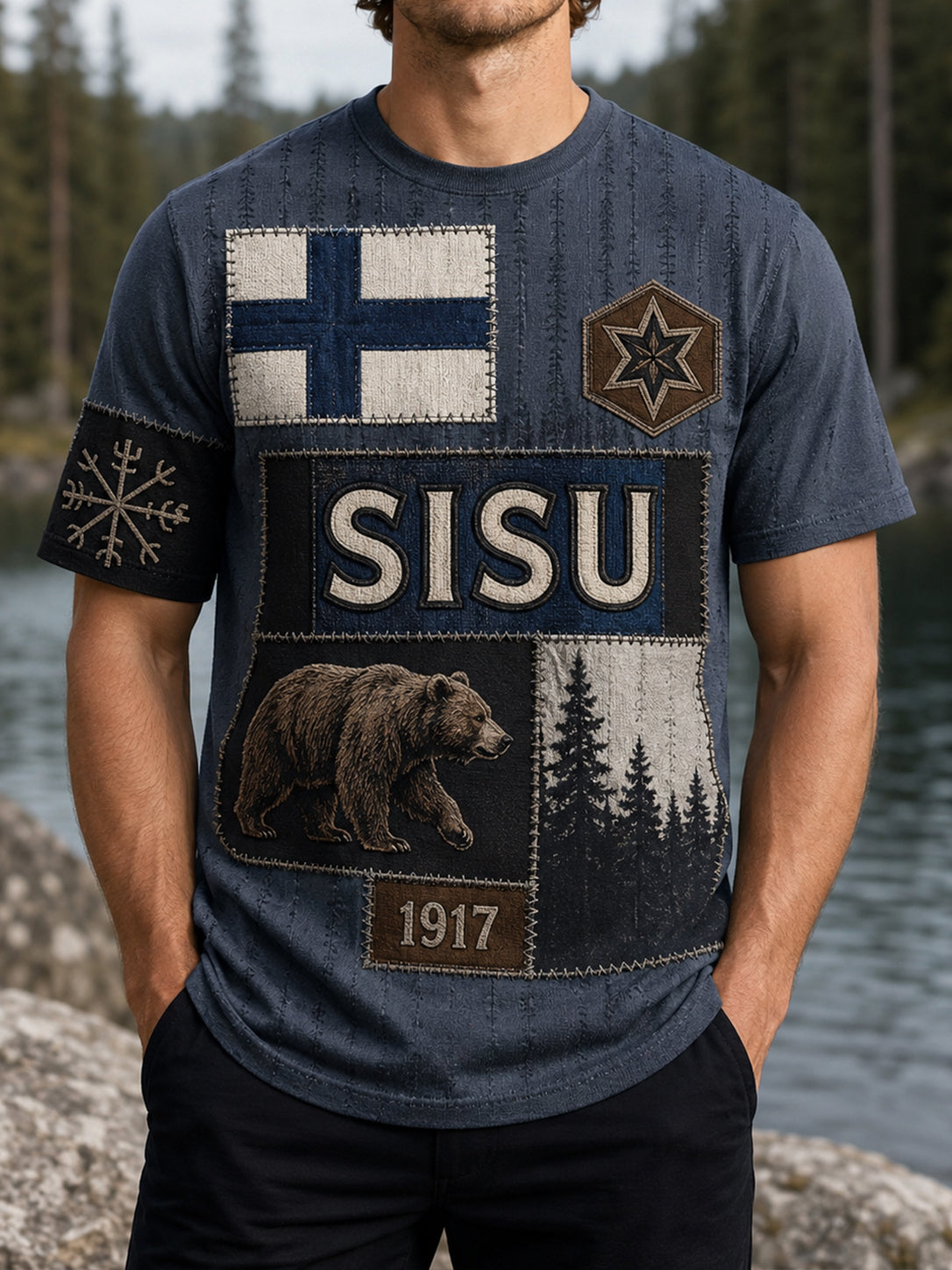 Miesten suomalainen veteraaniperintösarjan taidepainatust-paita