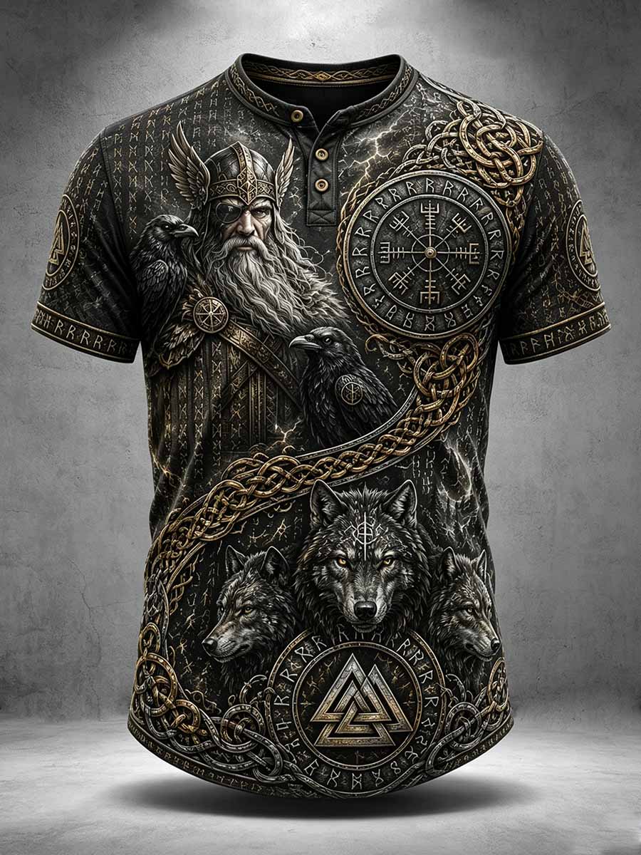 Miesten Vintage Viking Odin Print Casual T-paita