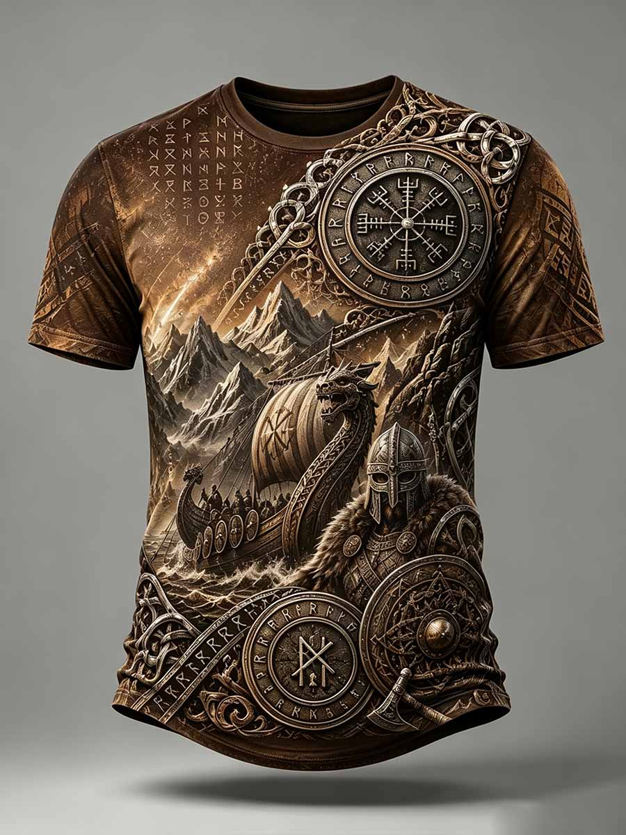 Miesten Vintage Viking Warrior Print Casual T-paita