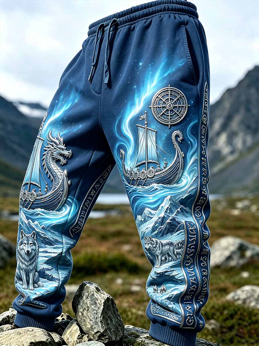 Miesten Retro Viking Jäätikö Dragon Head alus painettu Casual houssi