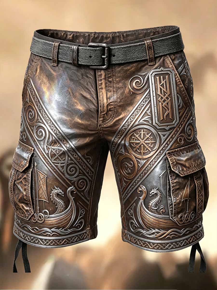 Miesten Retro Viking Print Casual Shorts