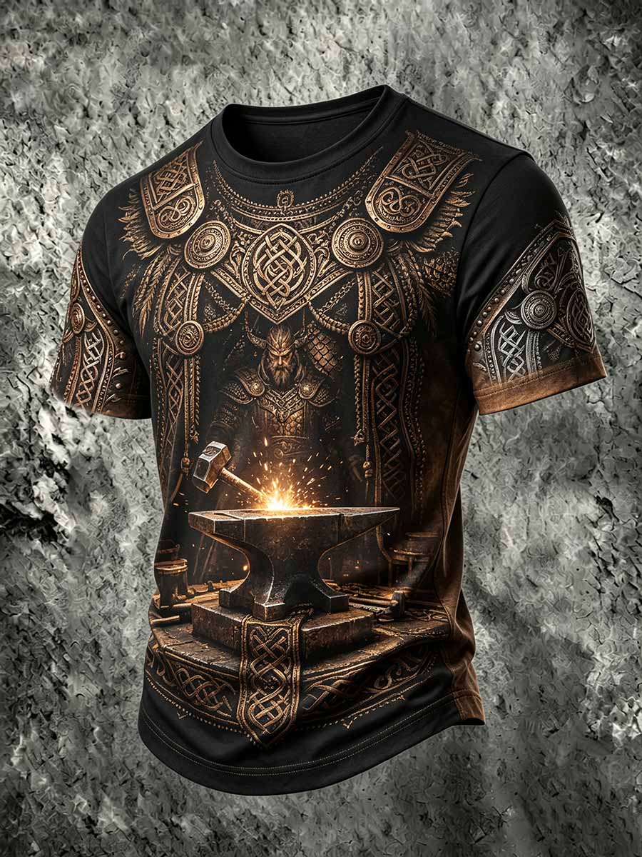 Miesten Vintage Viking Print T-paita