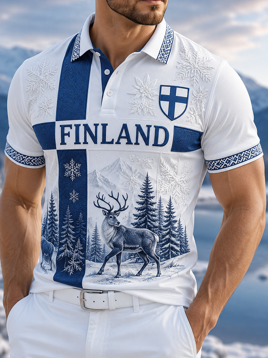 Miesten suomalainen arktinen poro Patriotic Element Art Print Polo Paitalta