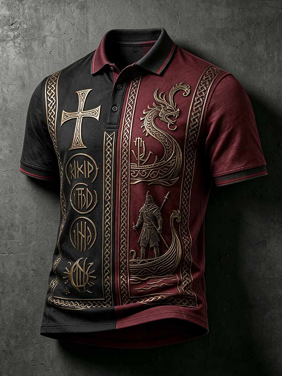 Miesten Vintage Viking Warrior Tulosta Polo -paita