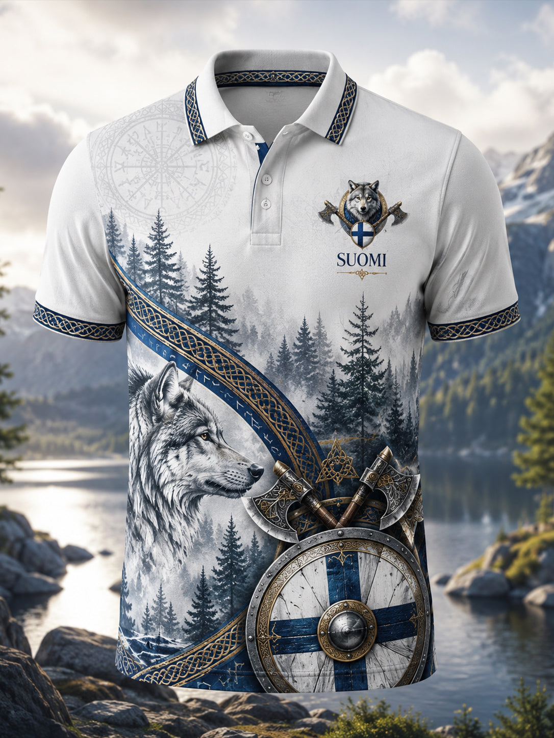 Miesten suomalainen Viking Patriotic Art Print Polo Print