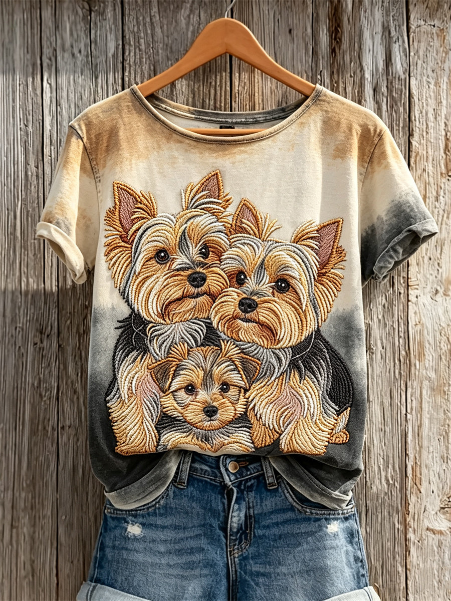 Naisten Yorkshire Terriers & Koira Coat Pattern Gradient Tulosta lyhythiha T-paita
