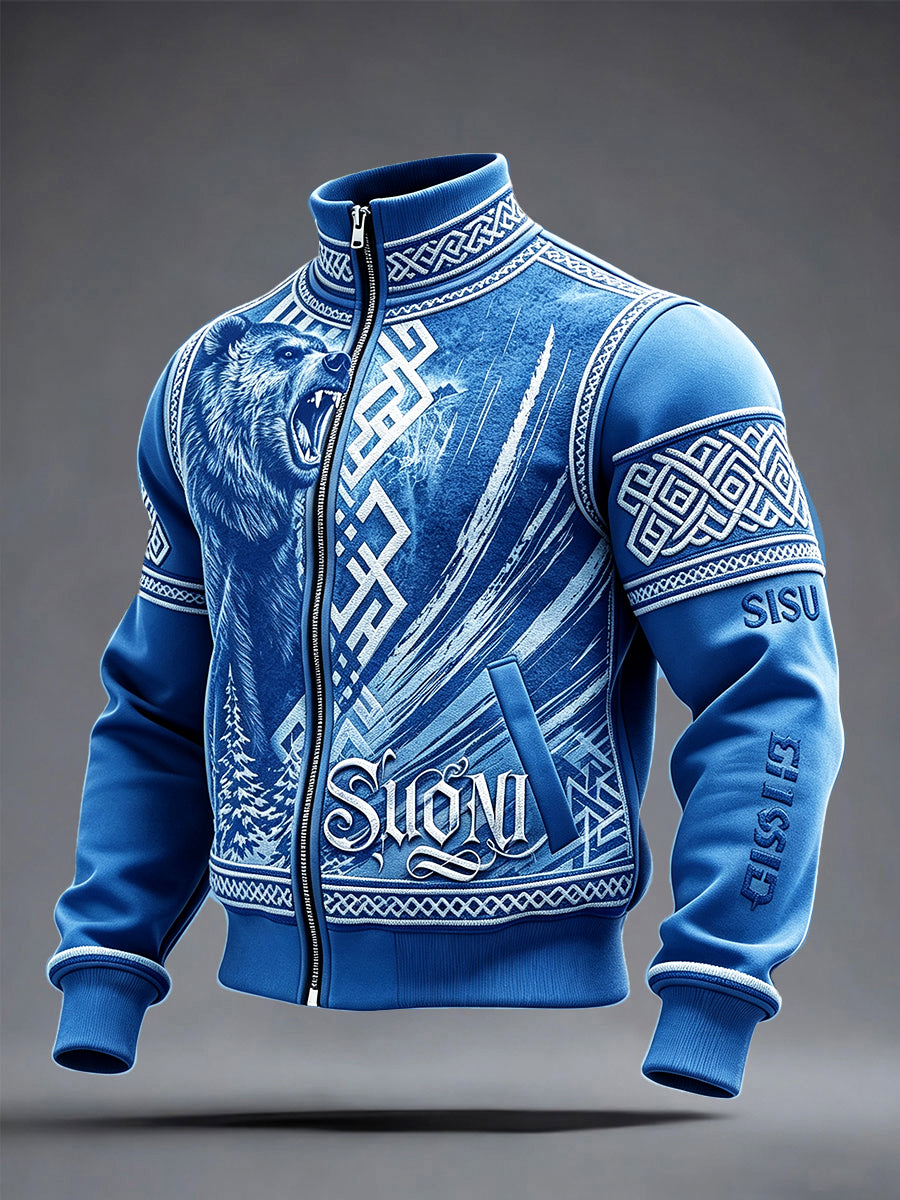 Miesten Suomi Tulosta Sininen Casual Zip-Up-takki