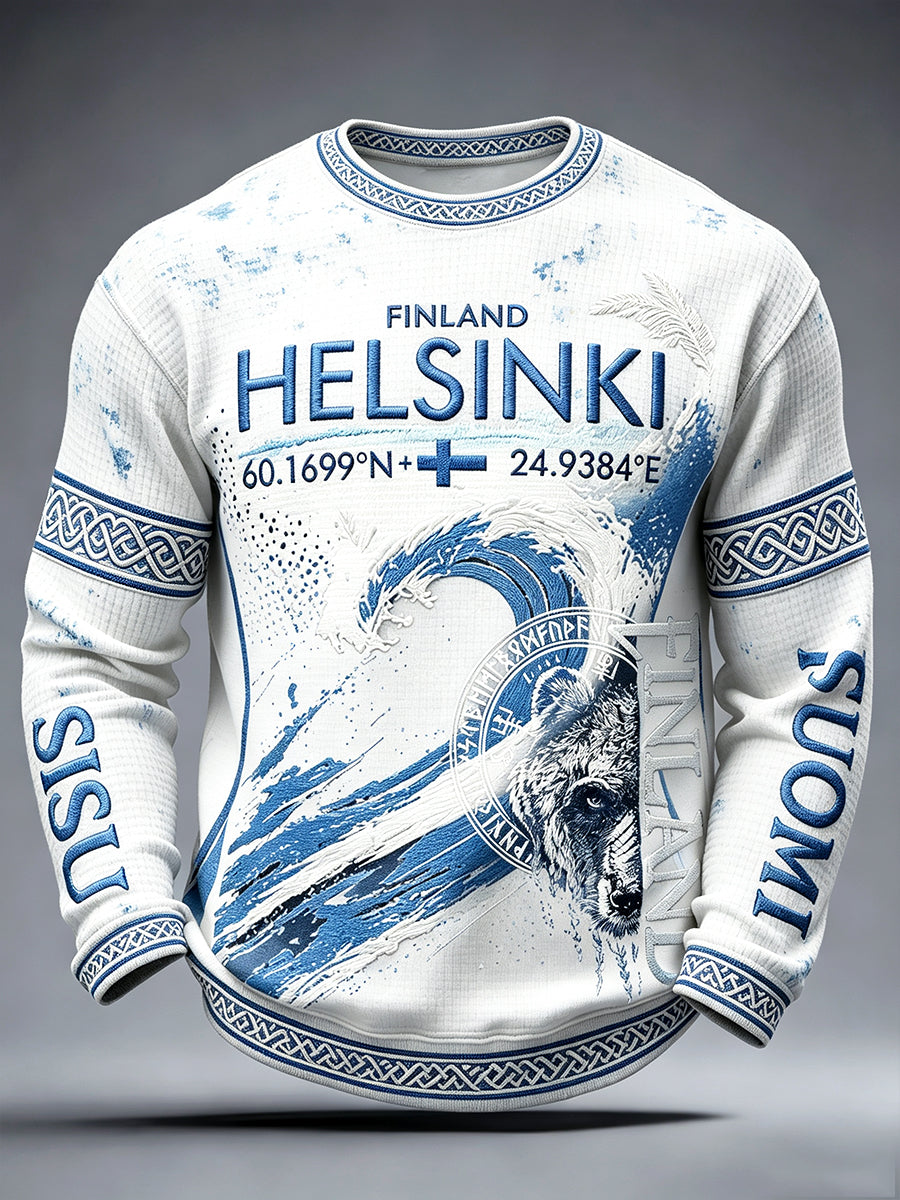 Miesten valkoinen Suomi Suomi Tulosta Casual LongSleeved T-paito