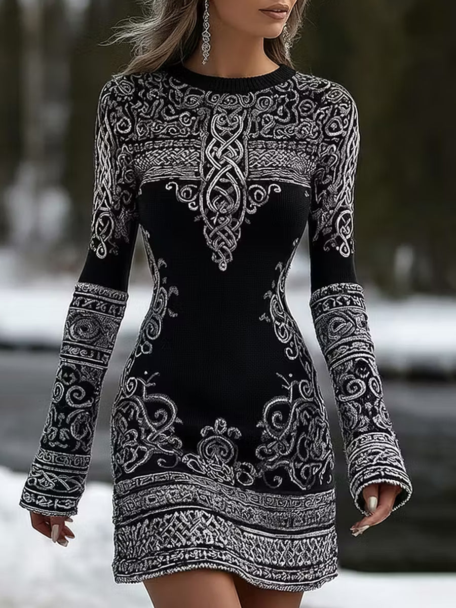 Vintage Viking-Inspired Nordic Print Casual Meu
