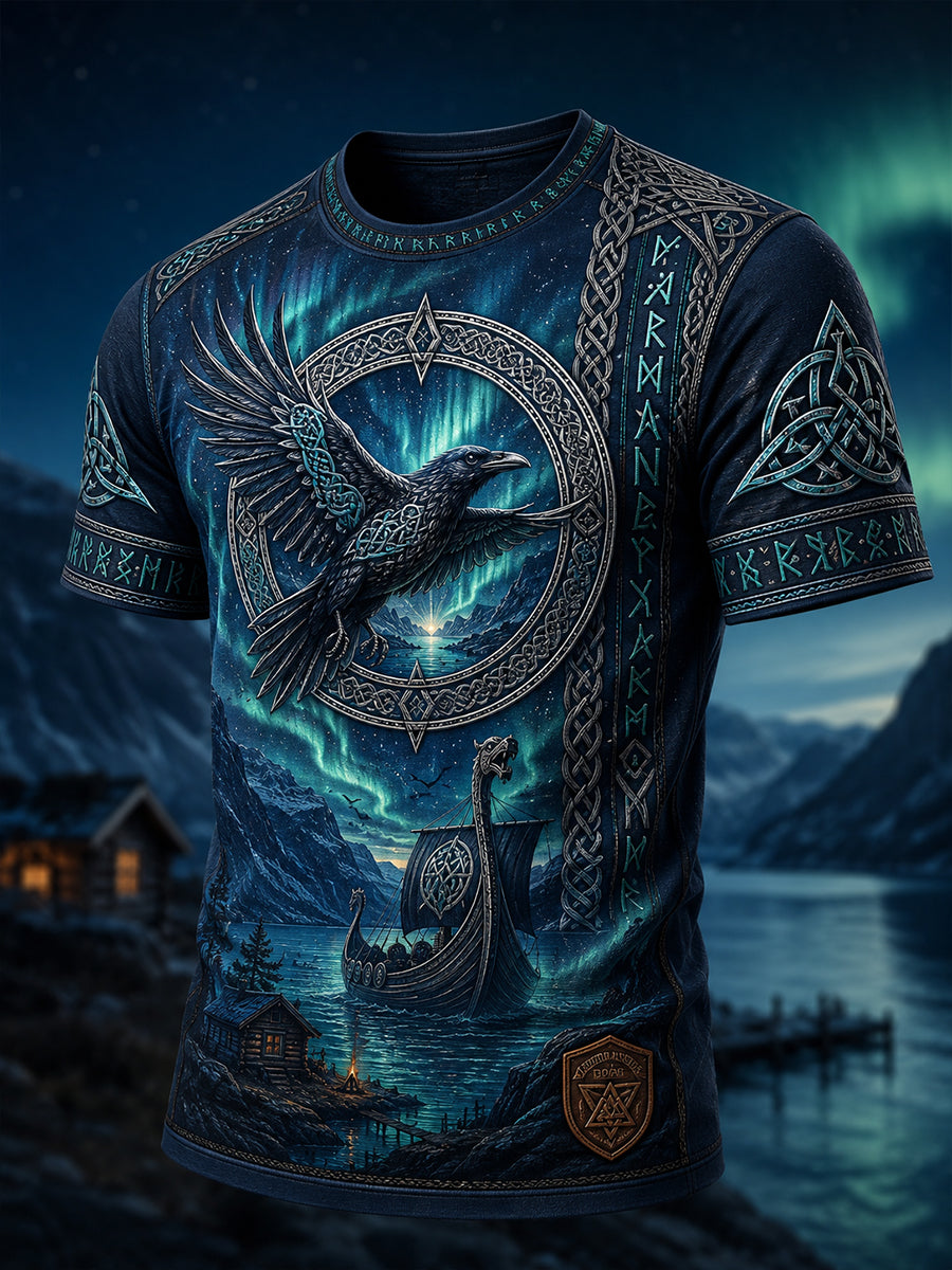Vintage VikingNorse Art Print Casual T-paiti