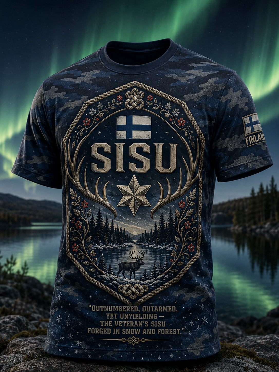 Miesten Sisu Spirit Element -taidepainatetun t-paidan (suomalainen veteraani)