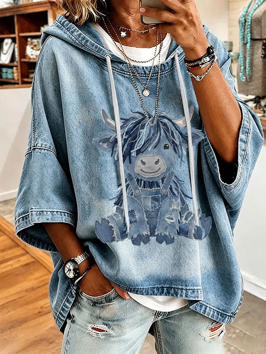 Naisten söpö Highland Cow Print Casual Top topi