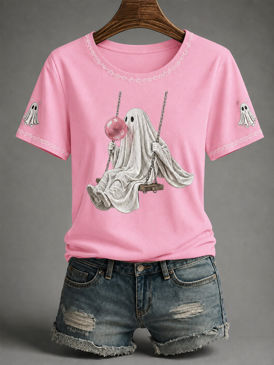 Naisten syksy kauden Halloween Ghost Print Casual Tee