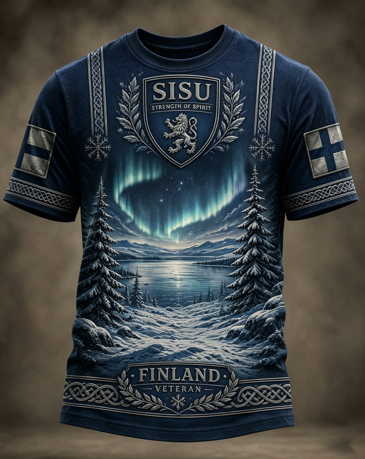 Miesten suomalainen veteraani Sisu Element -isänmaallinen taidepainatus t-paita