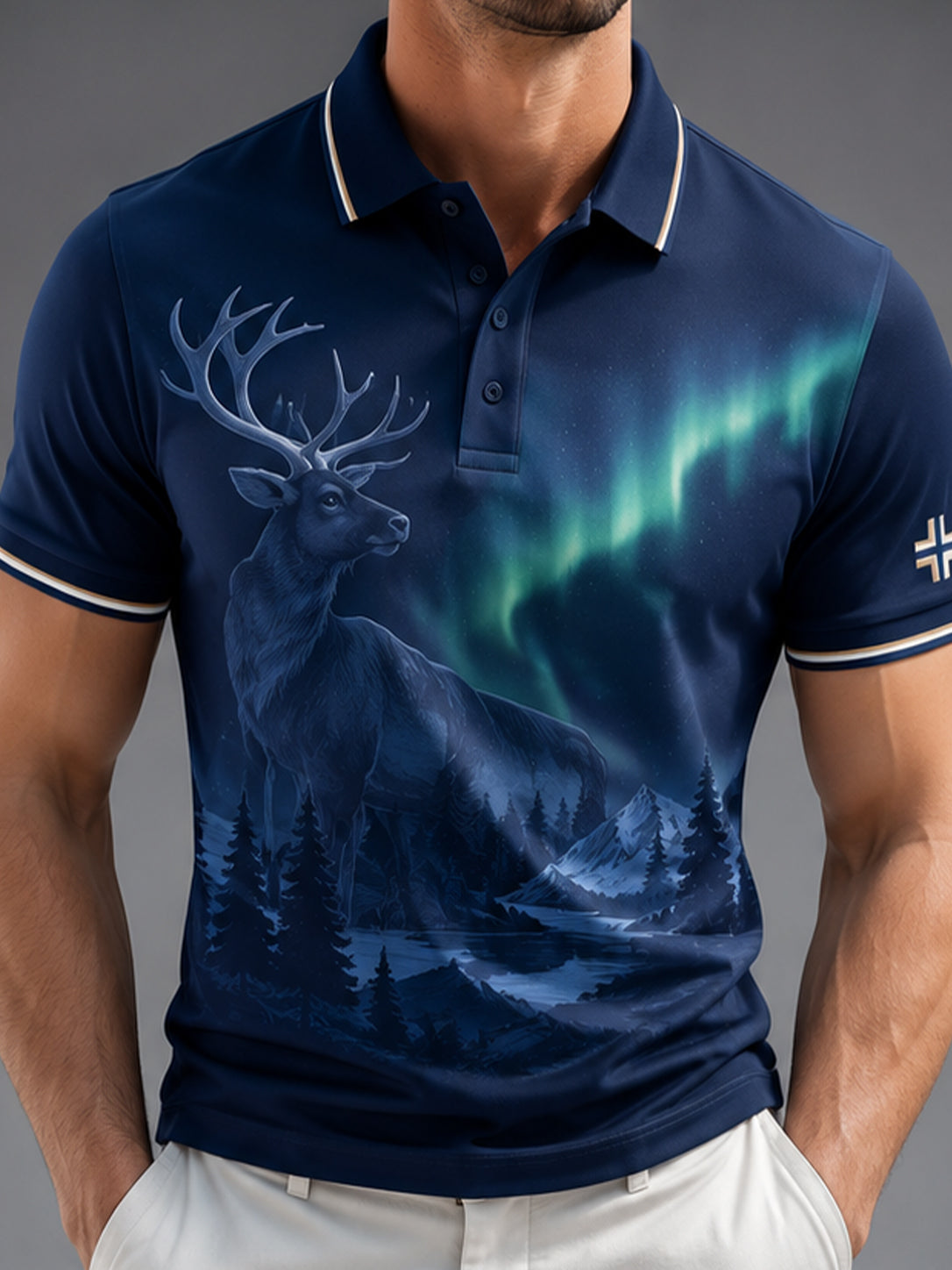 Miesten suomalainen arktinen poro Element Art Print Casual Polo Paitalta