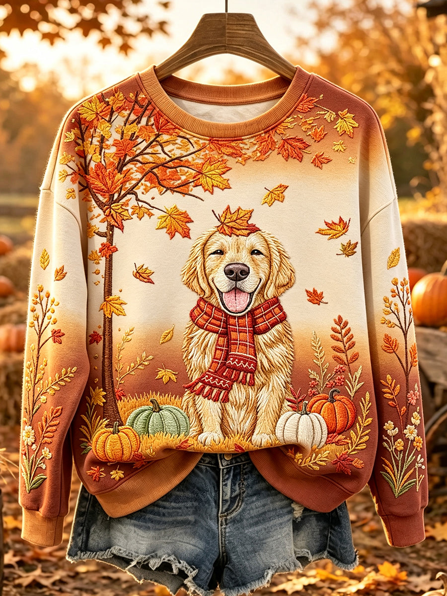 Naisten söpö syksy Labrador Print Gradient mukava Sweatshirt