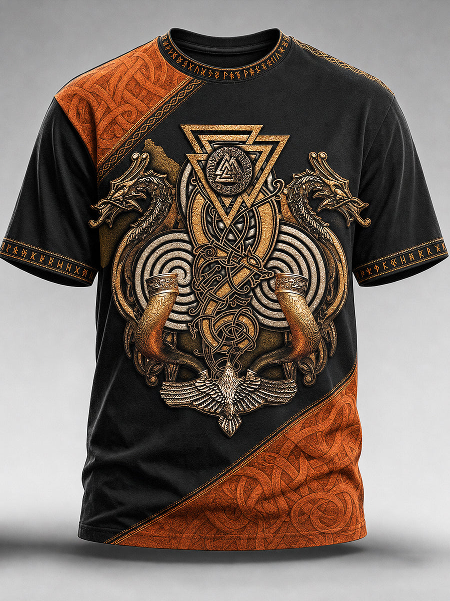 Miesten Vikings Painettu Vintage Fashion Loose Lyhyt hiha T-paito