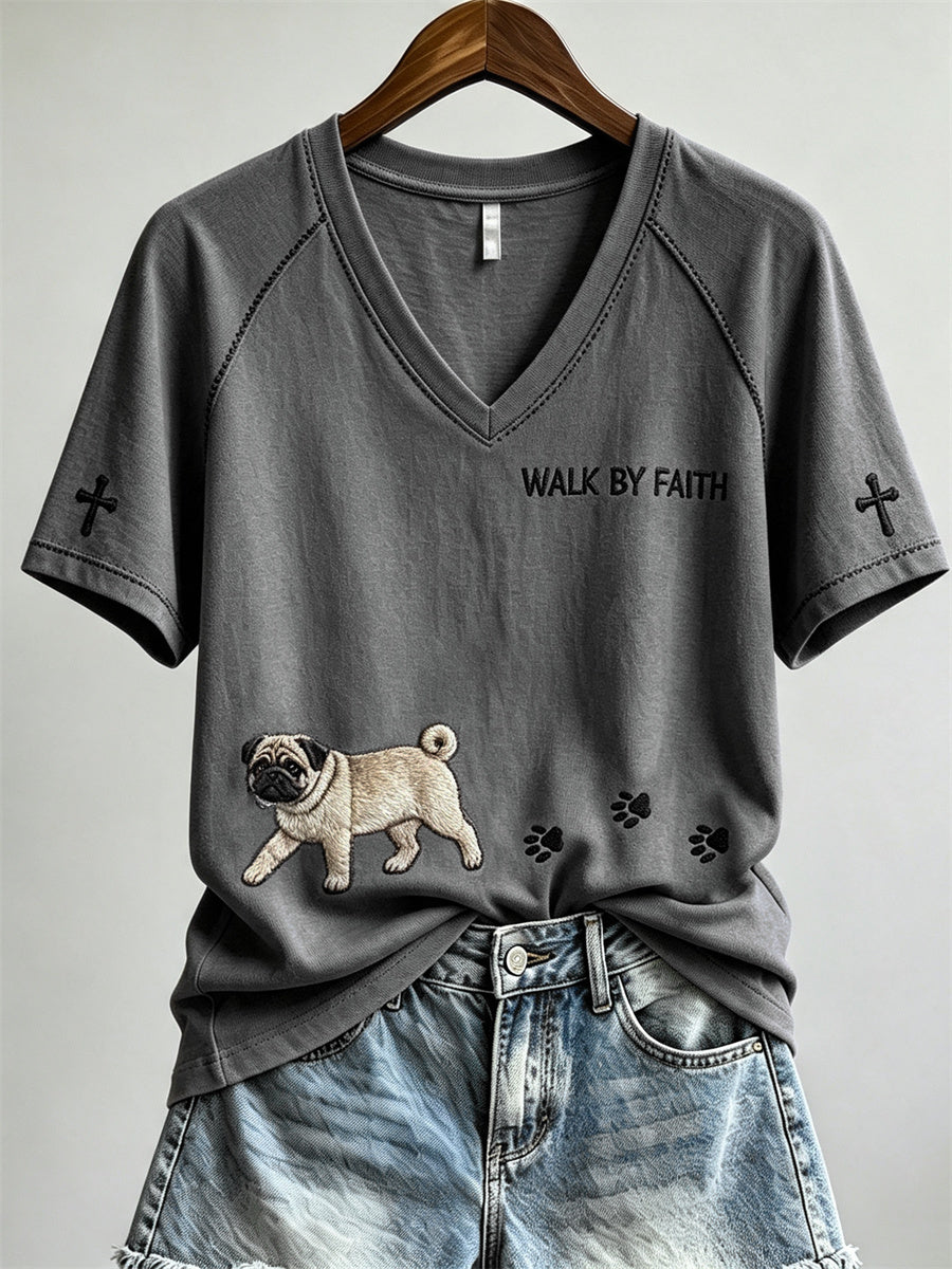 Naisten Walk By Faith Pug Dog & Paw Tulostaa lyhythihainen T-paito